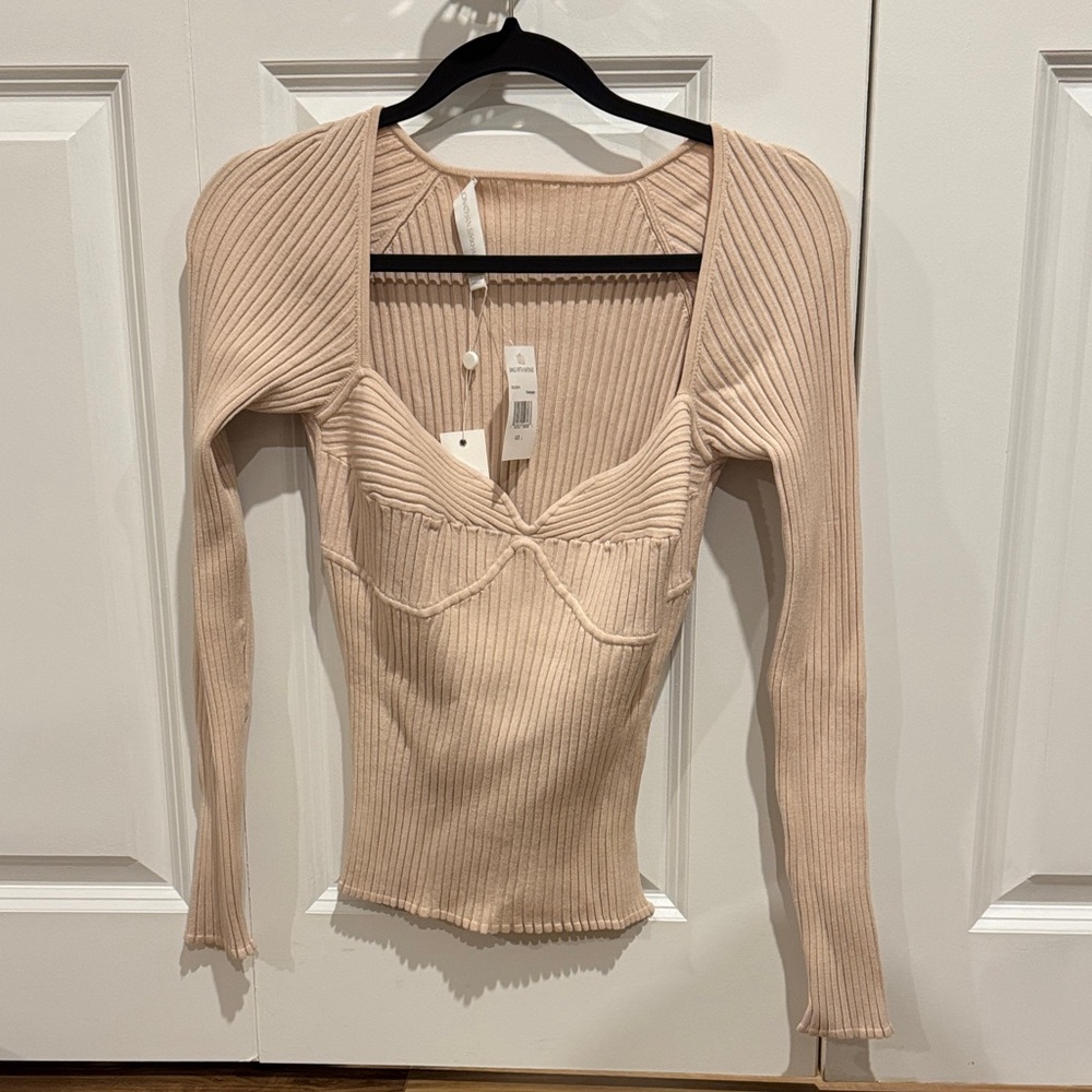 Jonathan Simkhai Beige Ribbed Knit Blouse